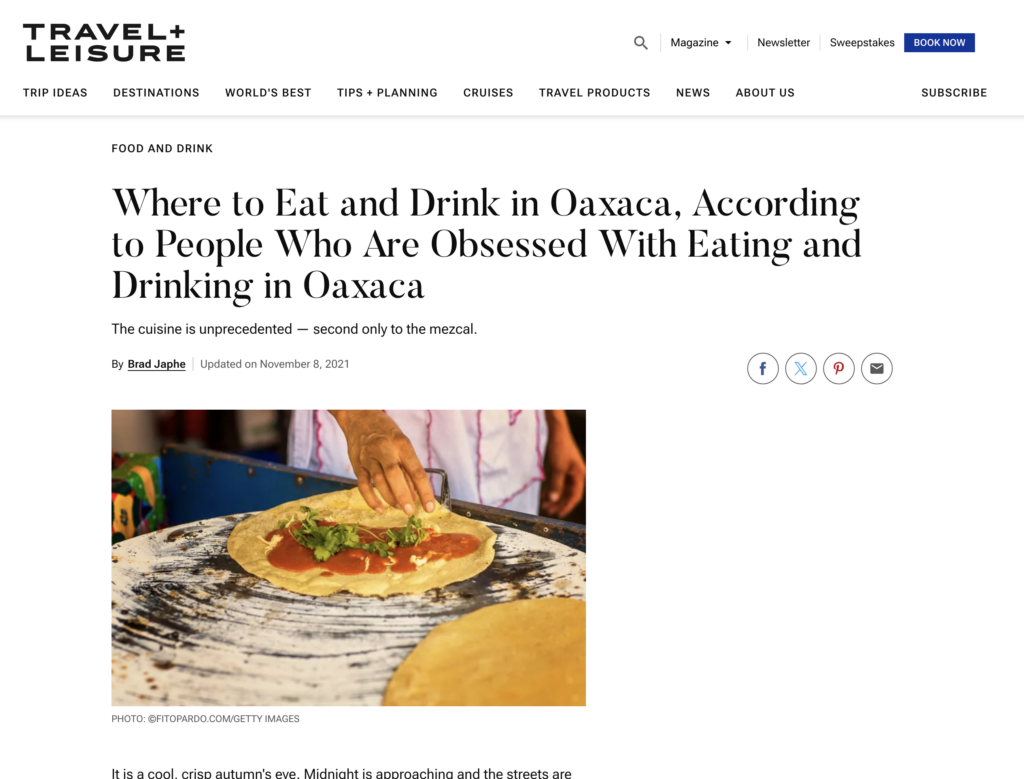Travel and Leisure Magazine article
